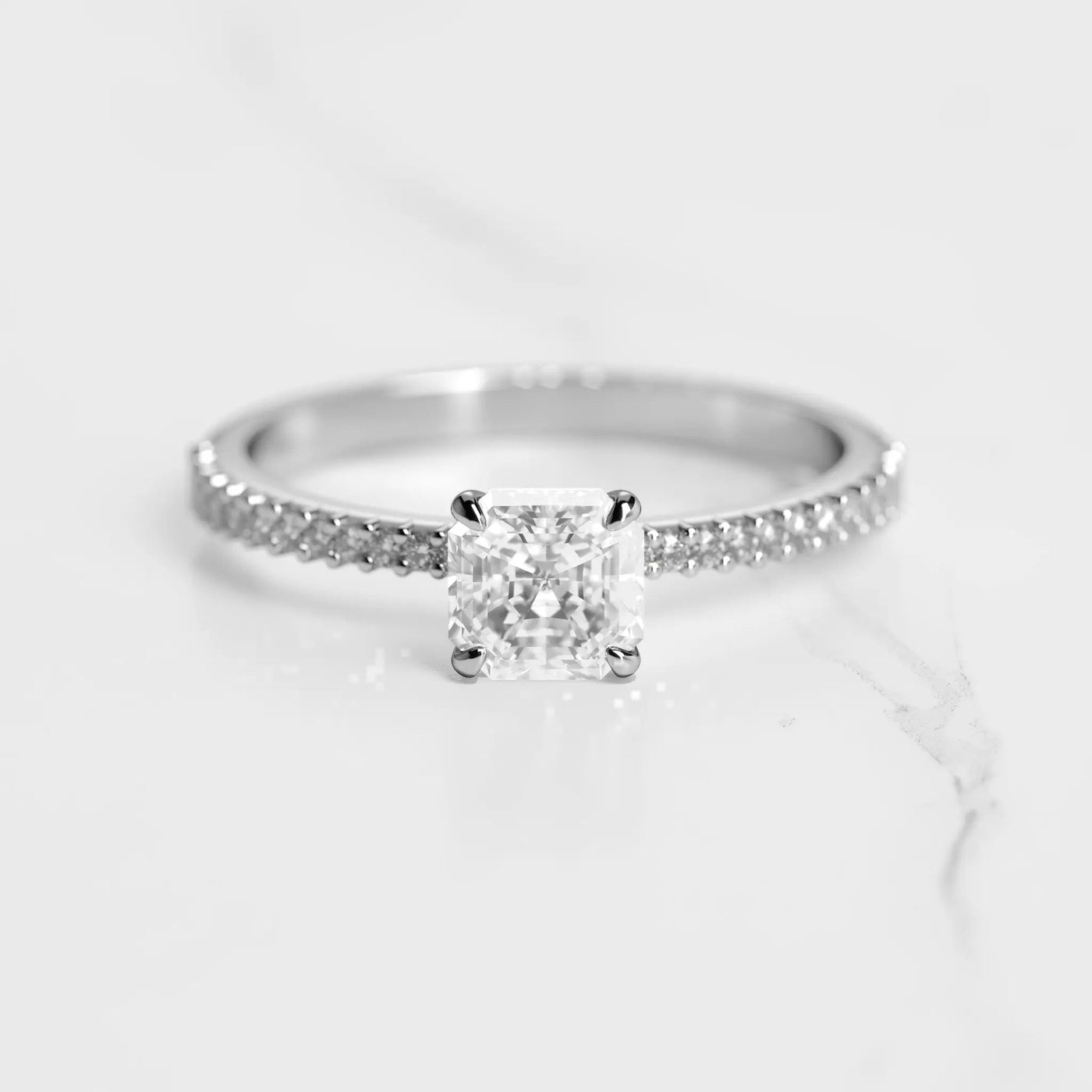 Asscher Cut Lab White Diamond Half Pave Tapered Eternity Engagement Ring