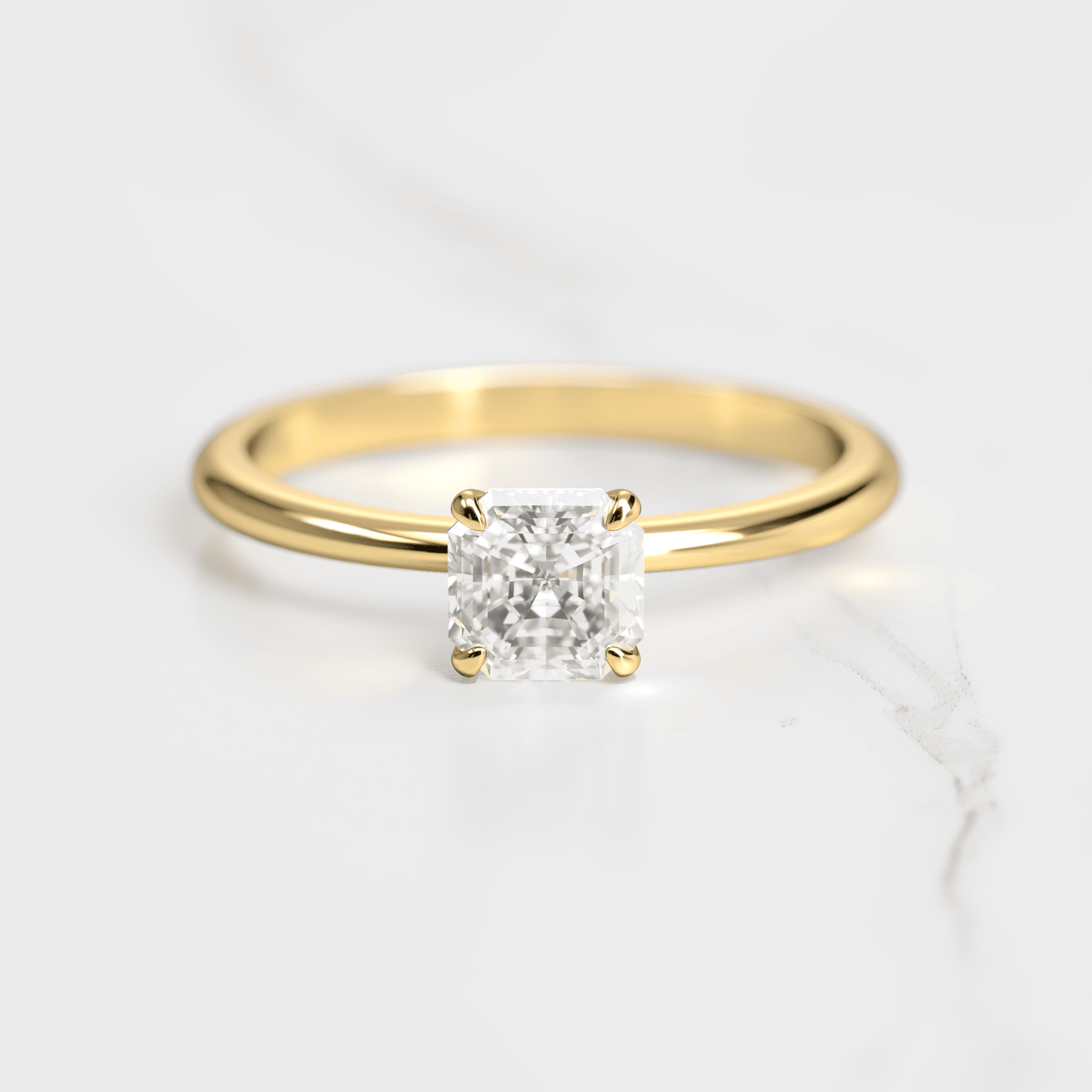 Asscher Cut White Lab Diamond Tapered Solitaire Ring