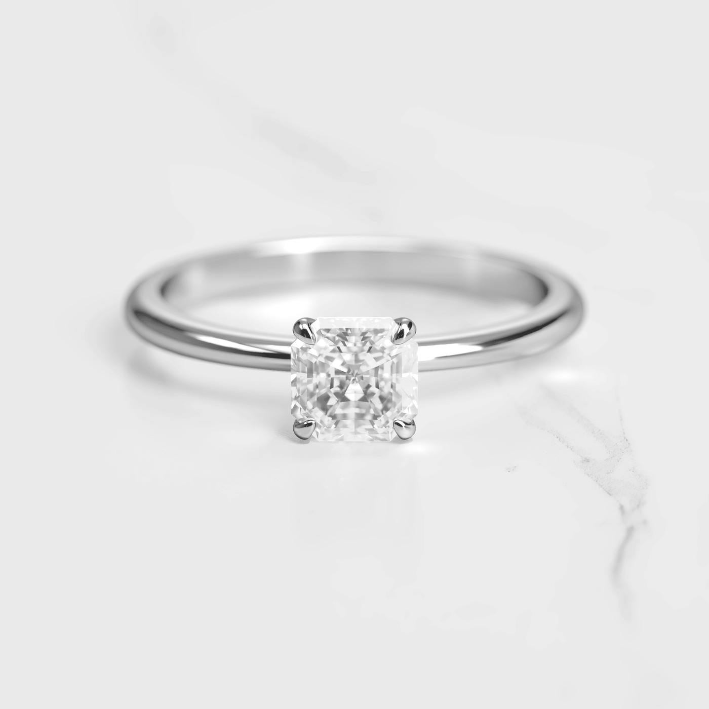 Asscher Cut White Lab Diamond Tapered Solitaire Ring
