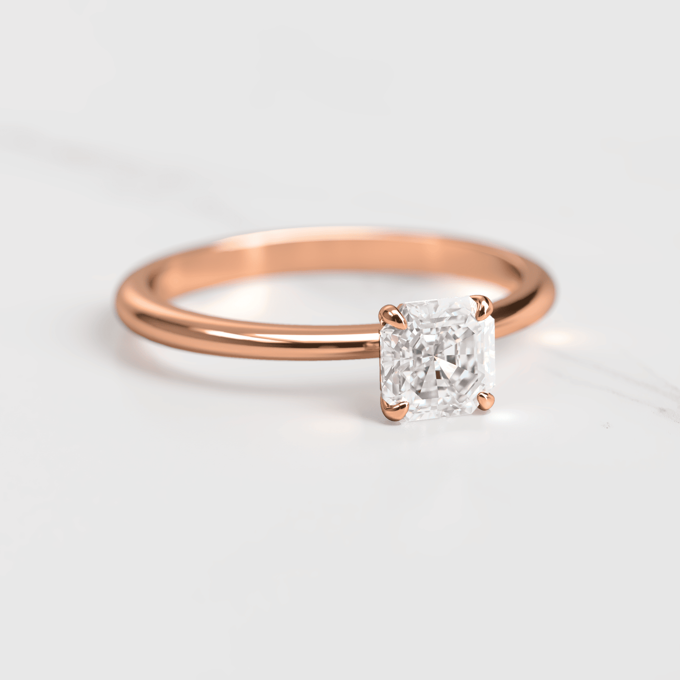 Asscher Cut White Lab Diamond Tapered Solitaire Ring