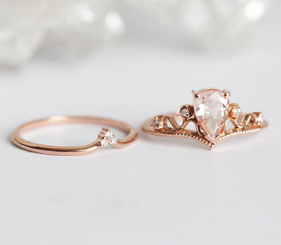 Vintage pear-shaped pink morganite ring with side diamonds