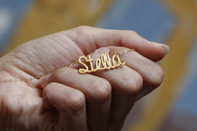 Personalized baby name gold necklace