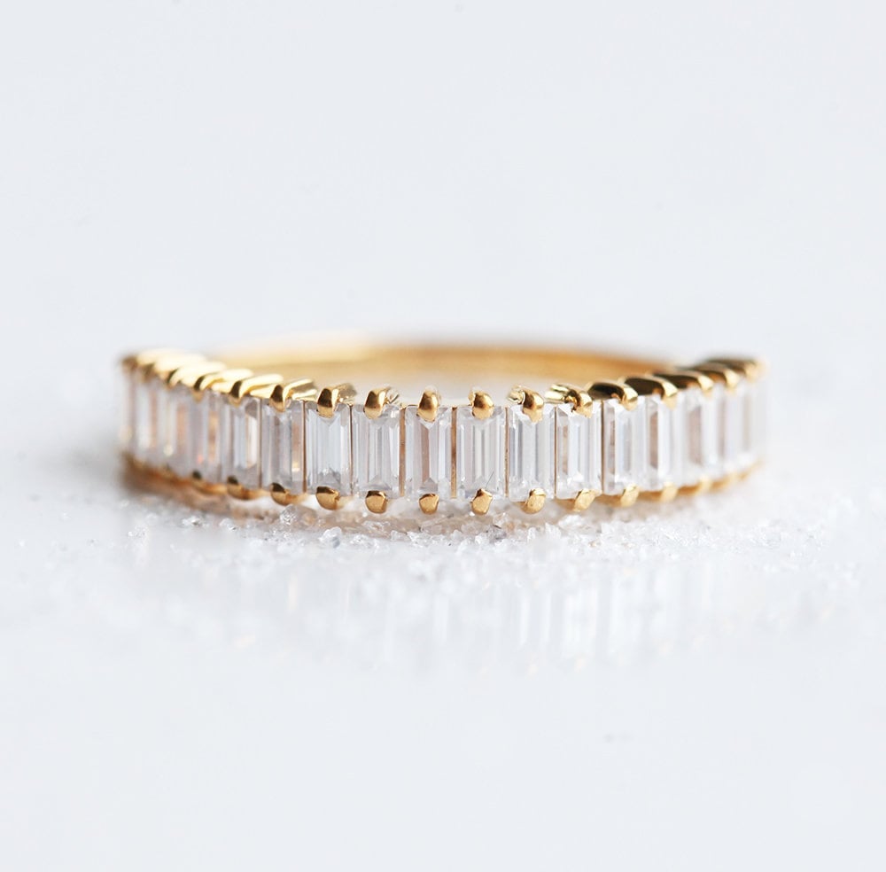 Simple Design Baguette White Diamonds Half Eternity Wedding Band