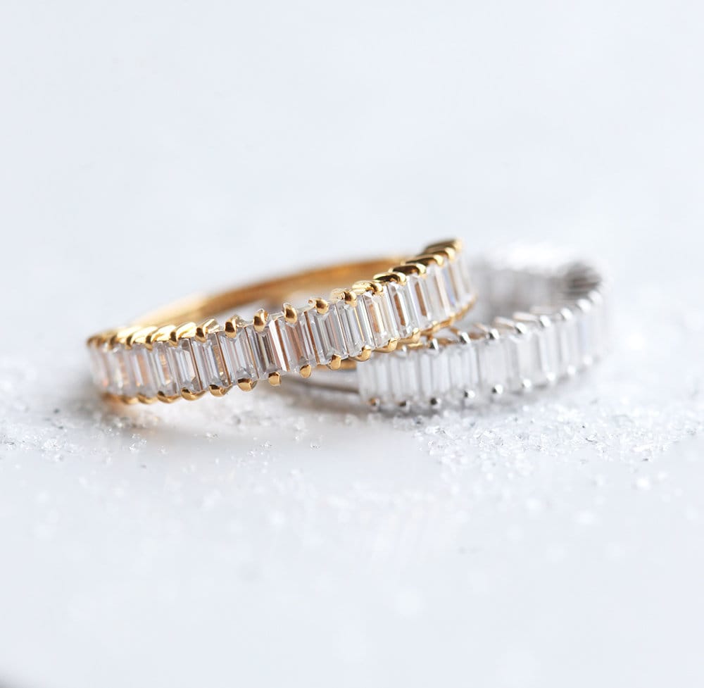 Simple Design Baguette White Diamonds Half Eternity Wedding Band