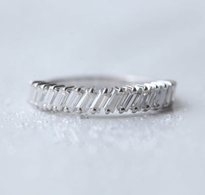 Simple Baguette White Diamond Eternity Ring with the diamonds diagonally orientated like dominoes