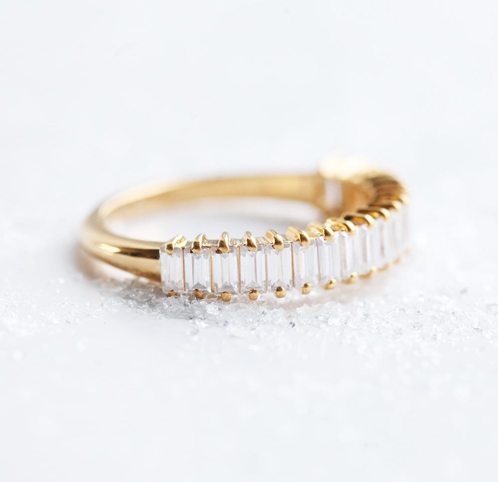 Simple Design Baguette White Diamonds Half Eternity Wedding Band