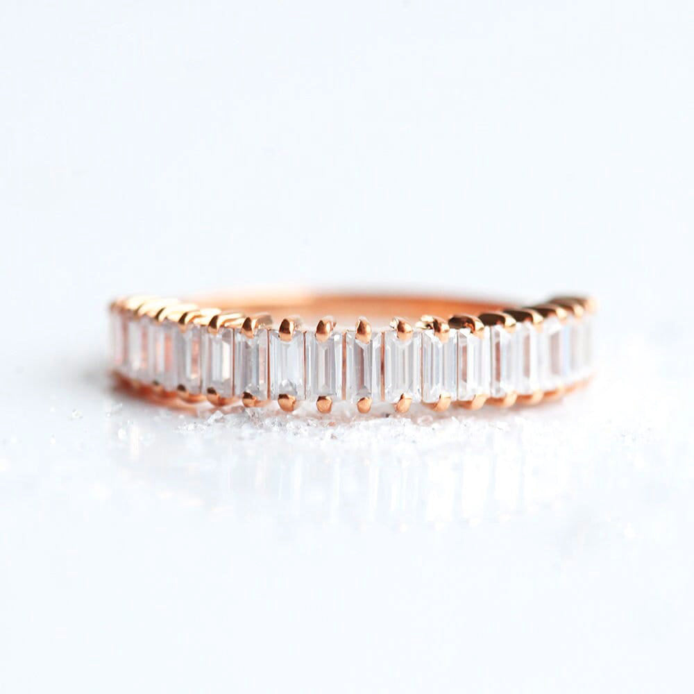 Simple Design Baguette White Diamonds Half Eternity Wedding Band