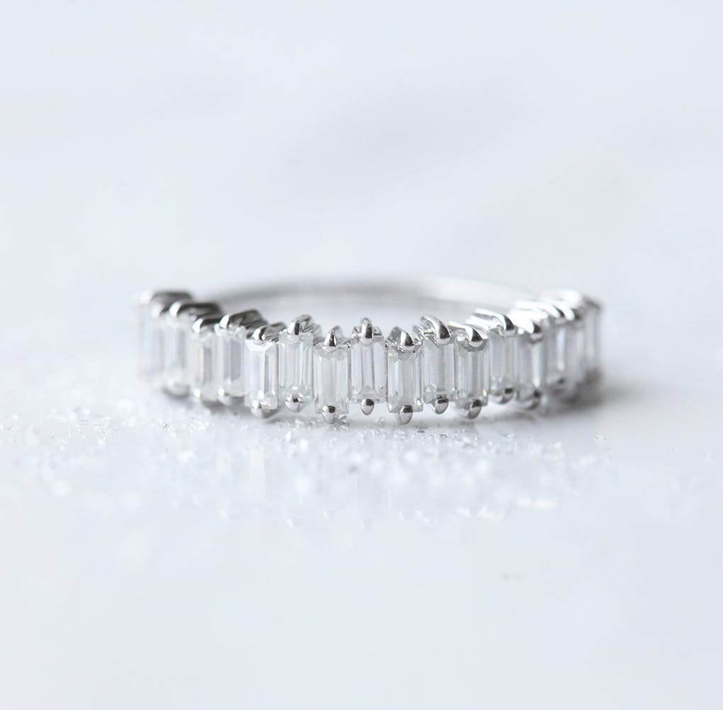 Simple Design Baguette White Diamonds Half Eternity Wedding Band
