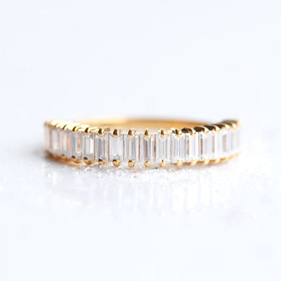 Simple Design Baguette White Diamonds Half Eternity Wedding Band