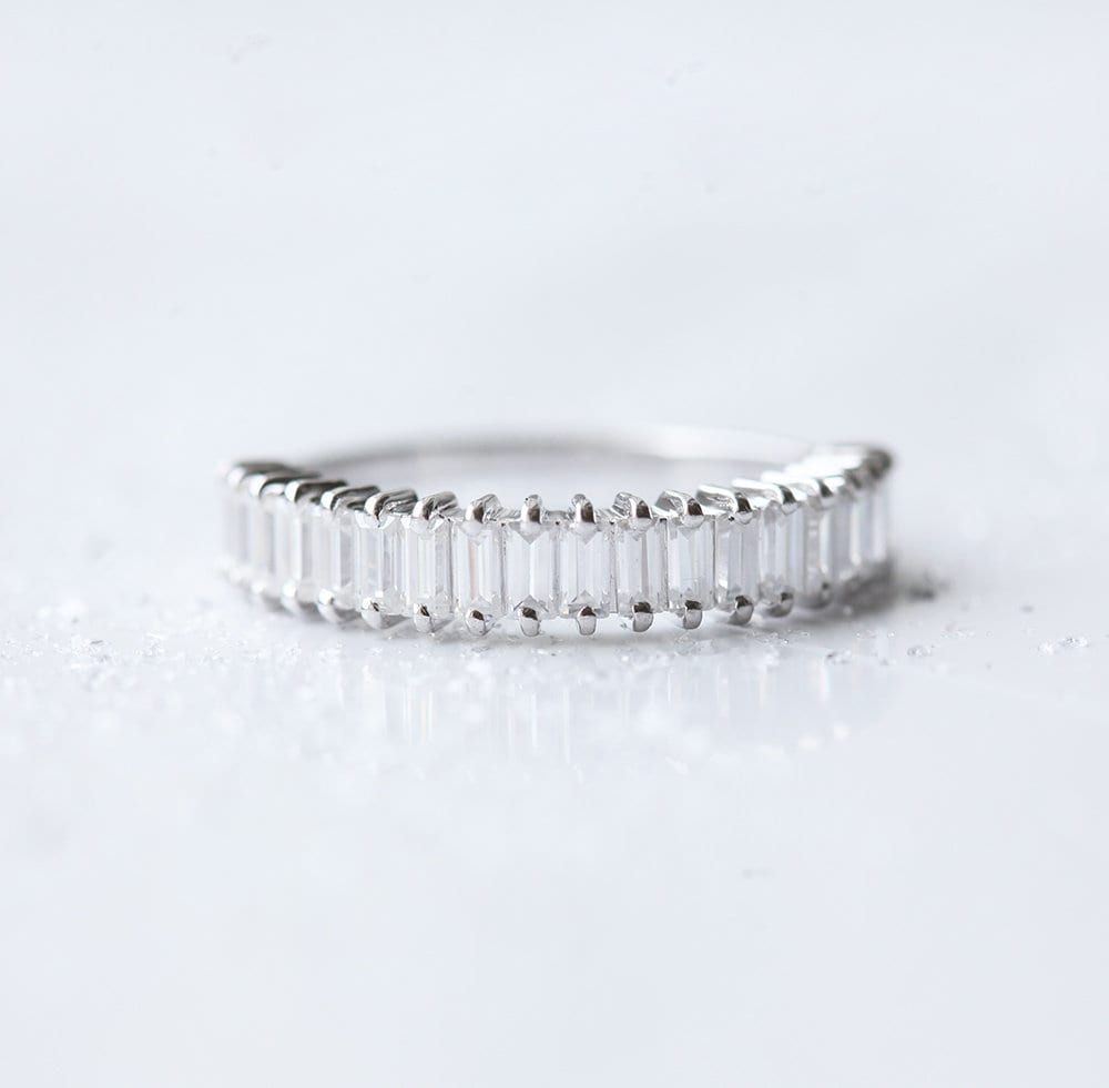 Simple Design Baguette White Diamonds Half Eternity Wedding Band