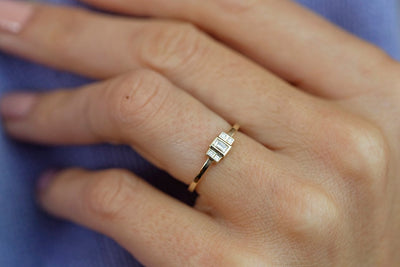Baguette White Diamond Engagement Ring with side Princess Cut White Diamonds