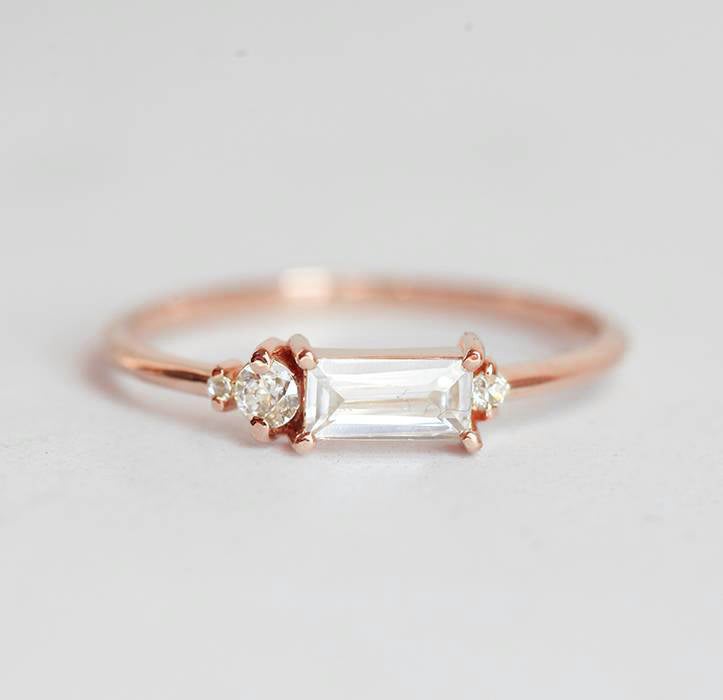 Baguette Diamond Ring, Baguette Engagement Ring-Capucinne