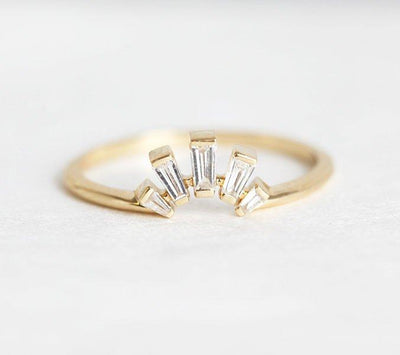 Baguette White Diamond Wedding Ring with Side Baguette Diamonds