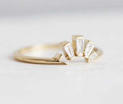 Baguette White Diamond Wedding Ring with Side Baguette Diamonds