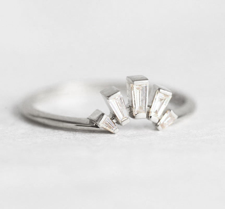 Baguette White Diamond Wedding Ring with Side Baguette Diamonds