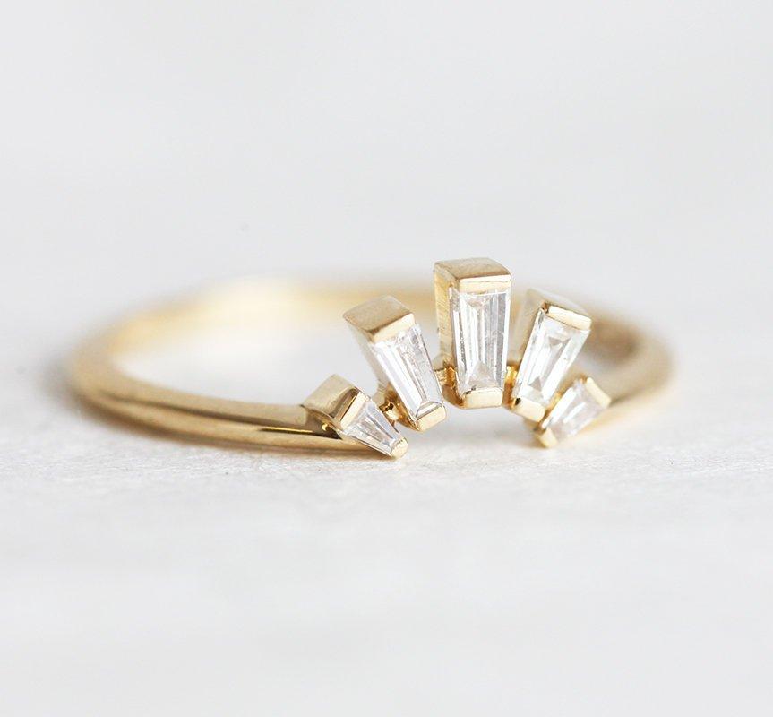 Baguette White Diamond Wedding Ring with Side Baguette Diamonds