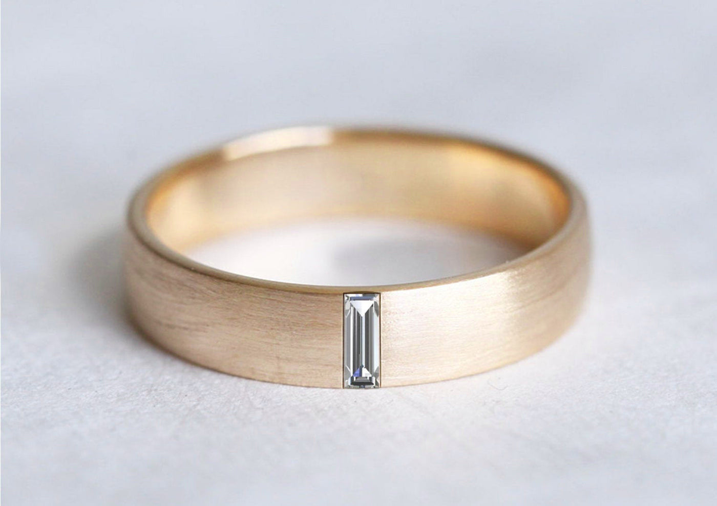 Baguette-cut grey diamond wedding band