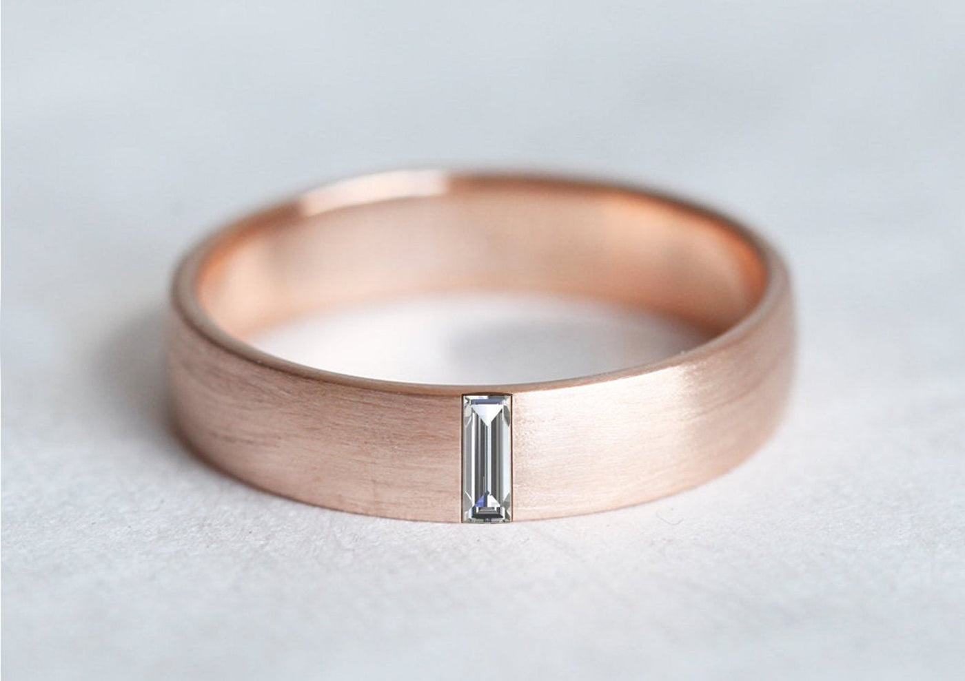 Baguette-cut grey diamond wedding band