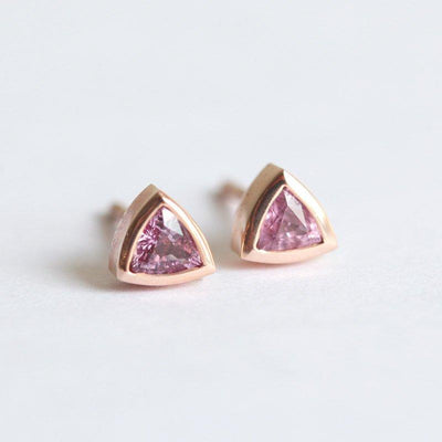 Trillion-shaped pink sapphire stud earrings