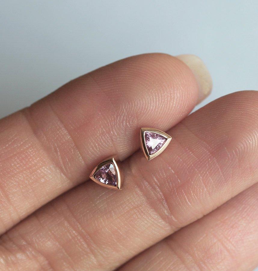 Trillion-shaped pink sapphire stud earrings