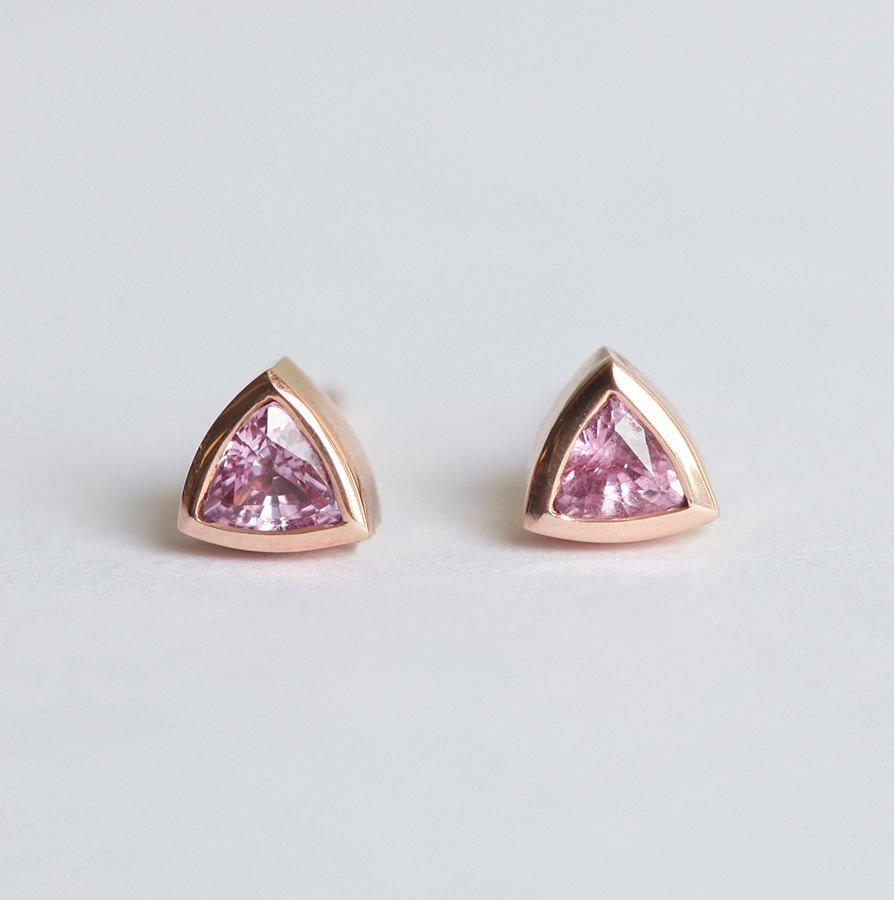 Trillion-shaped pink sapphire stud earrings