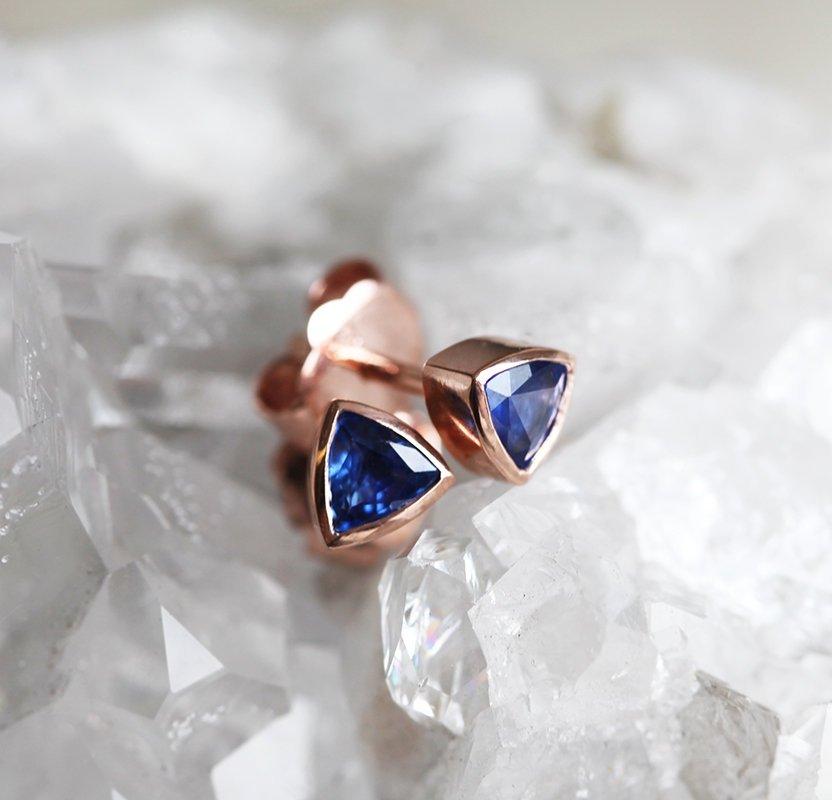 Trillion-shaped pink sapphire stud earrings