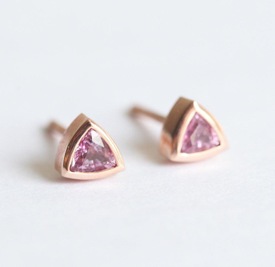 Trillion-shaped pink sapphire stud earrings