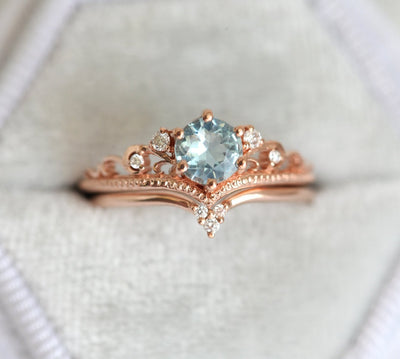 Aquamarine Engagement Ring with Diamond Matching Band