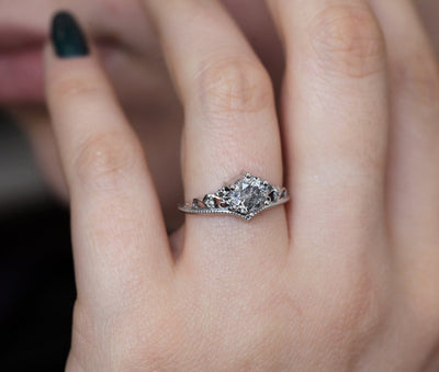 Round Salt & Pepper Diamond Ring with Side White Diamonds