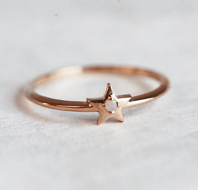 Minimalist Five-Pointed Star Opal Rose Gold Ring