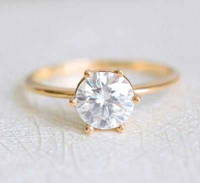Minimalist Round White Diamond Prong Solitaire Ring