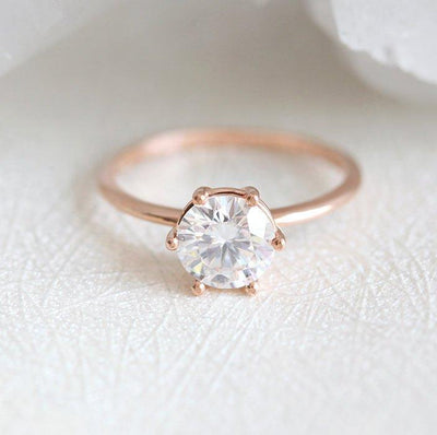 Minimalist Round White Diamond Prong Solitaire Ring