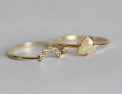 Multi-Color Trillion-Cut Opal Ring Set Embellished with a Lace Band