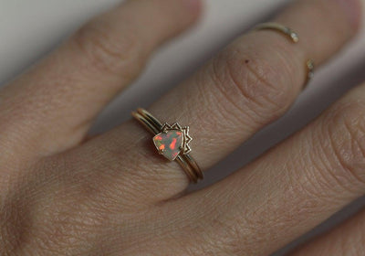 Multi-Color Trillion-Cut Opal Ring Set Embellished with a Lace Band