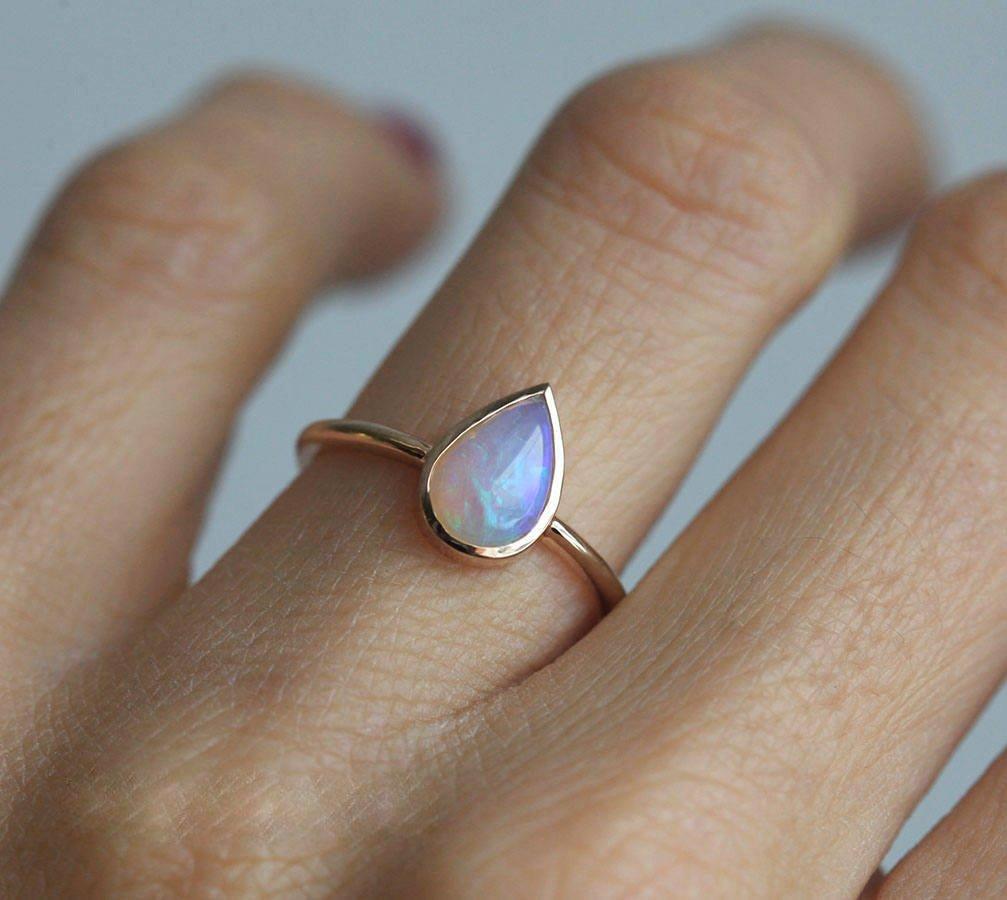 Simplistic Design Solitaire Pear Australian Opal Ring