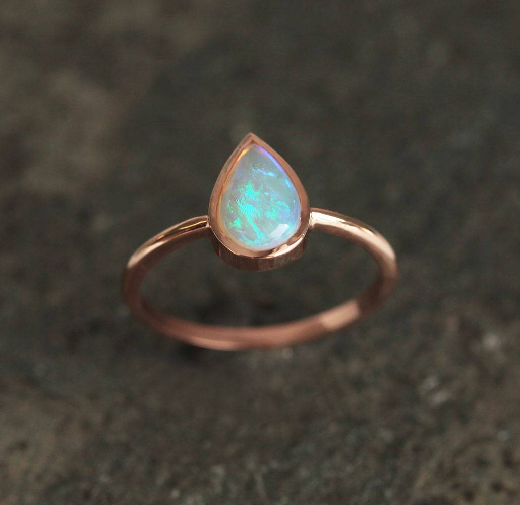 Simplistic Design Solitaire Pear Australian Opal Ring