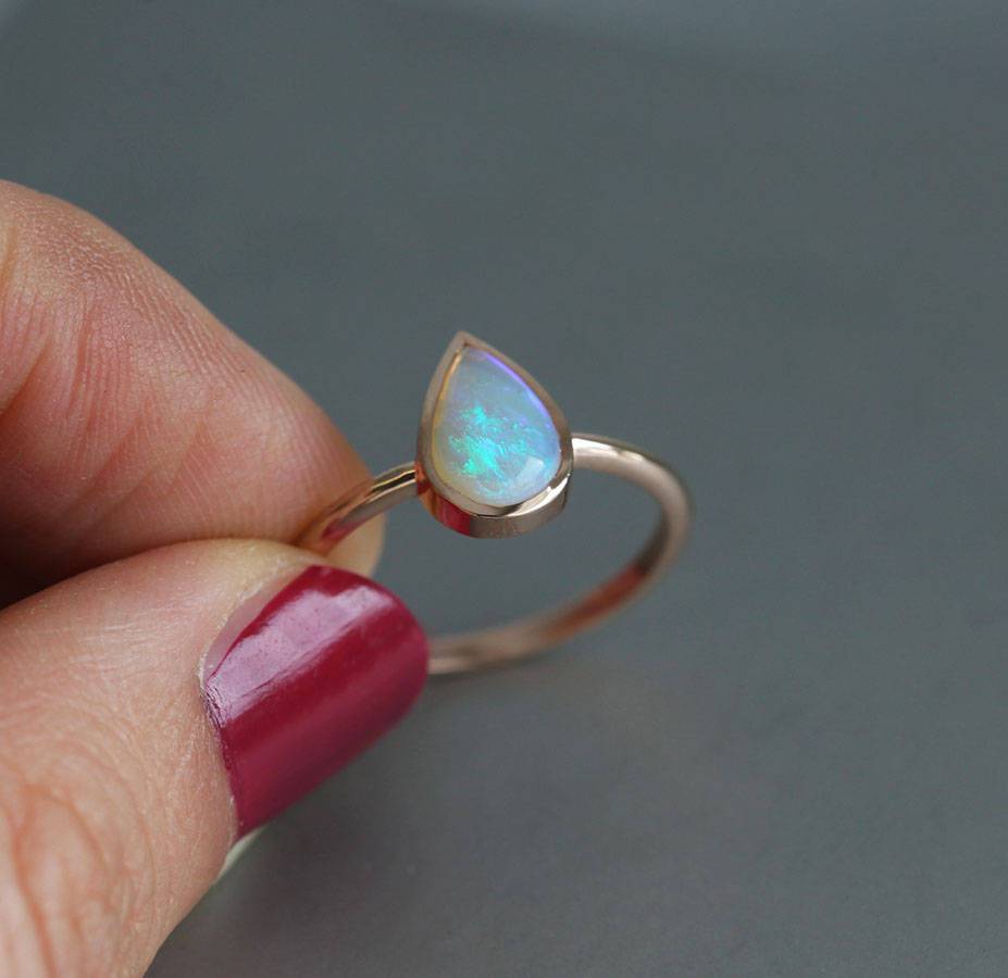 Simplistic Design Solitaire Pear Australian Opal Ring