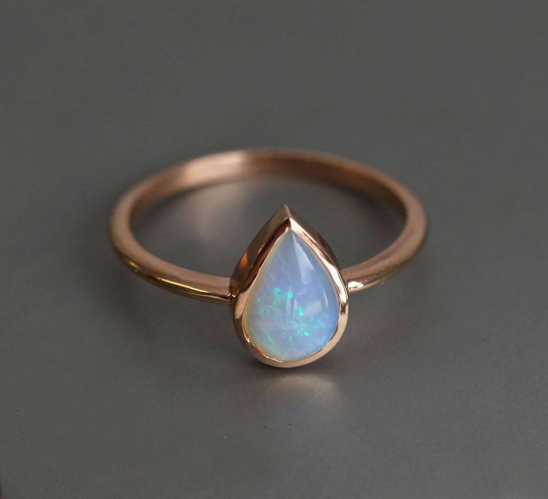 Simplistic Design Solitaire Pear Australian Opal Ring
