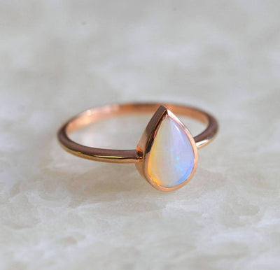 Simplistic Design Solitaire Pear Australian Opal Ring