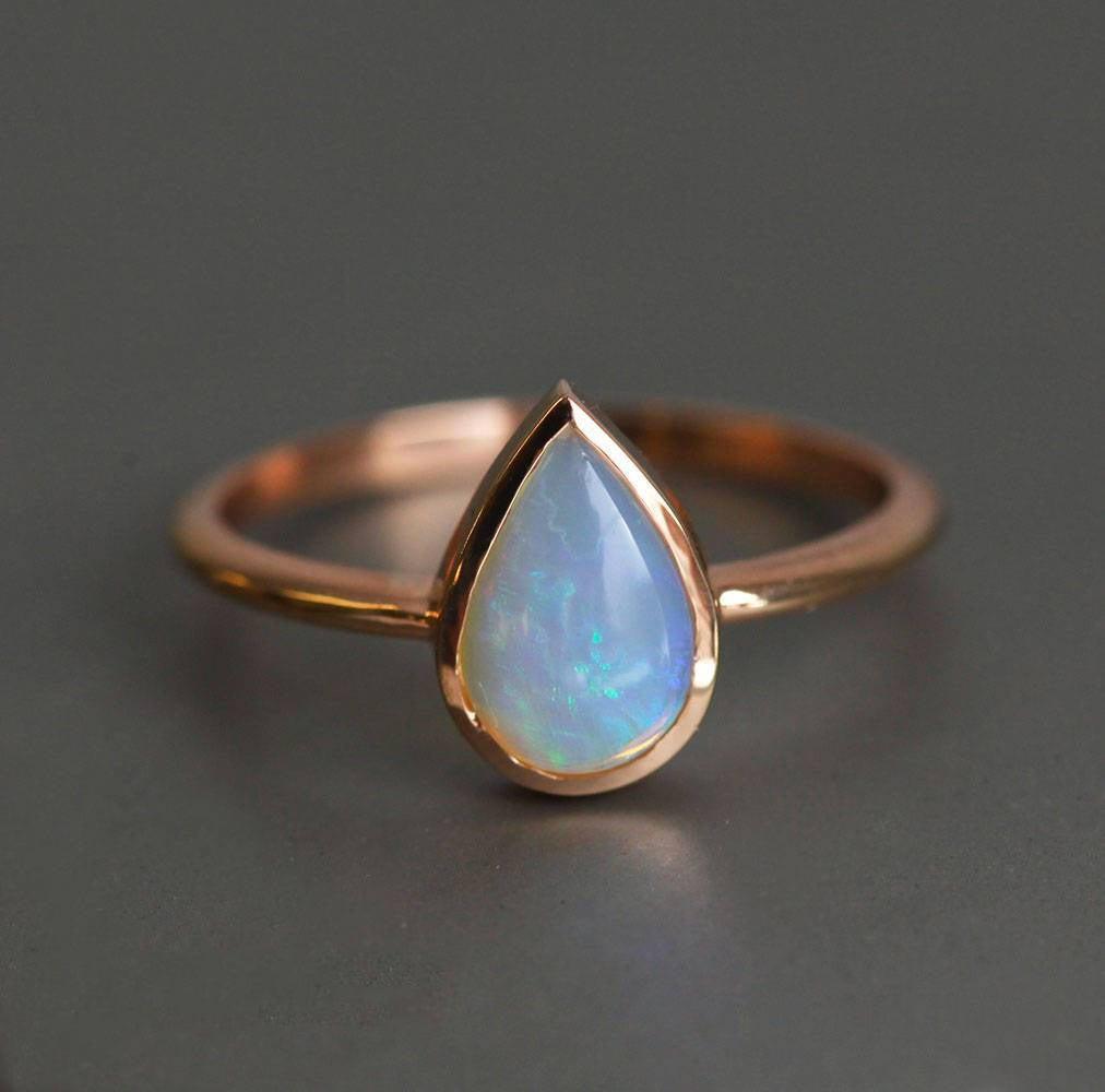 Simplistic Design Solitaire Pear Australian Opal Ring