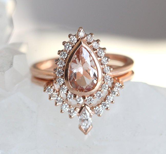 Rose Gold Pear Morganite Ring Set