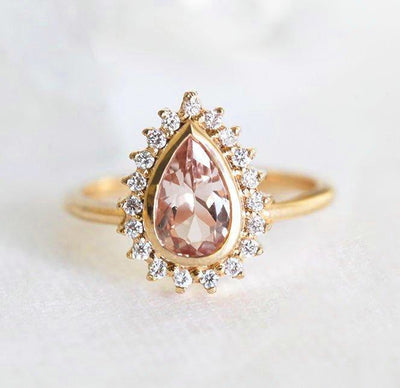 Gold Pear Morganite Ring