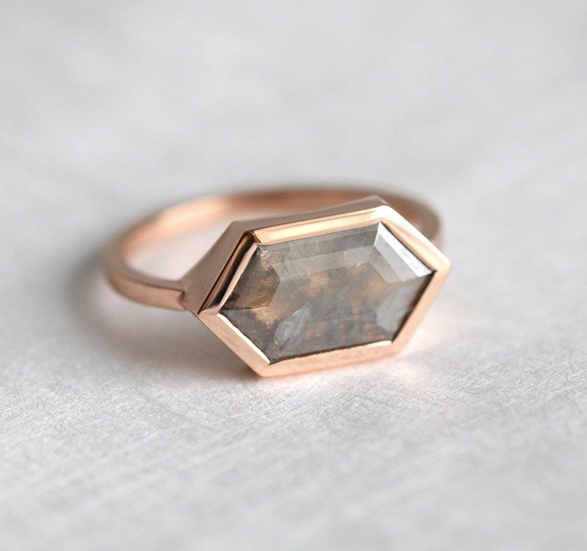 Hexagon Salt & Pepper Diamond Ring