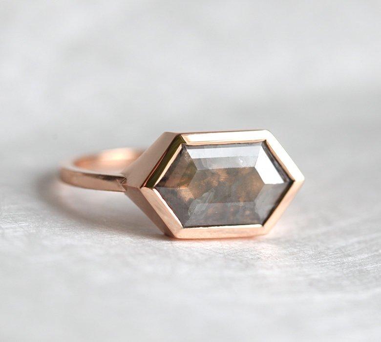 Hexagon Salt & Pepper Diamond Ring