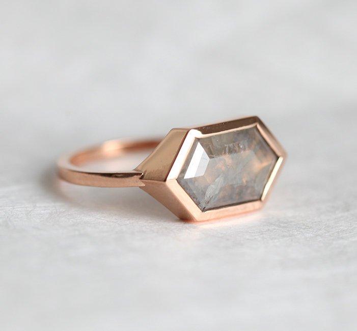 Hexagon Salt & Pepper Diamond Ring