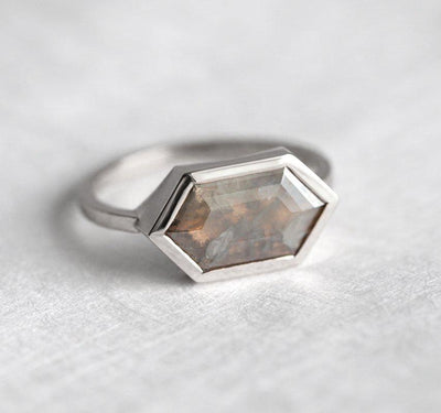 Hexagon Salt & Pepper Diamond, Platinum Ring