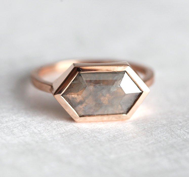 Hexagon Salt & Pepper Diamond Ring