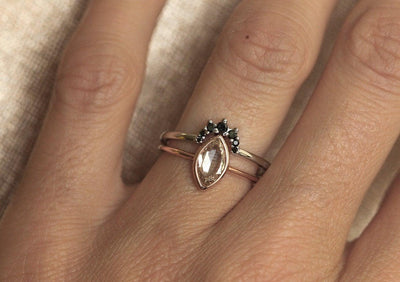 Round Black Diamond Crown Wedding Ring with main ring