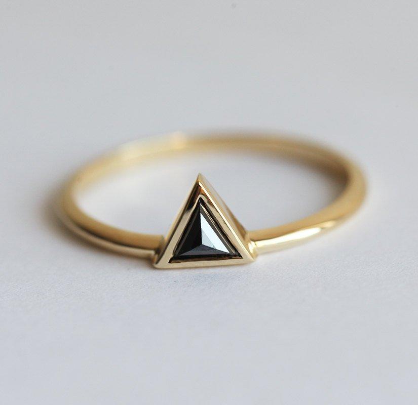 Trillion Cut Black Diamond Solitaire Wedding Ring