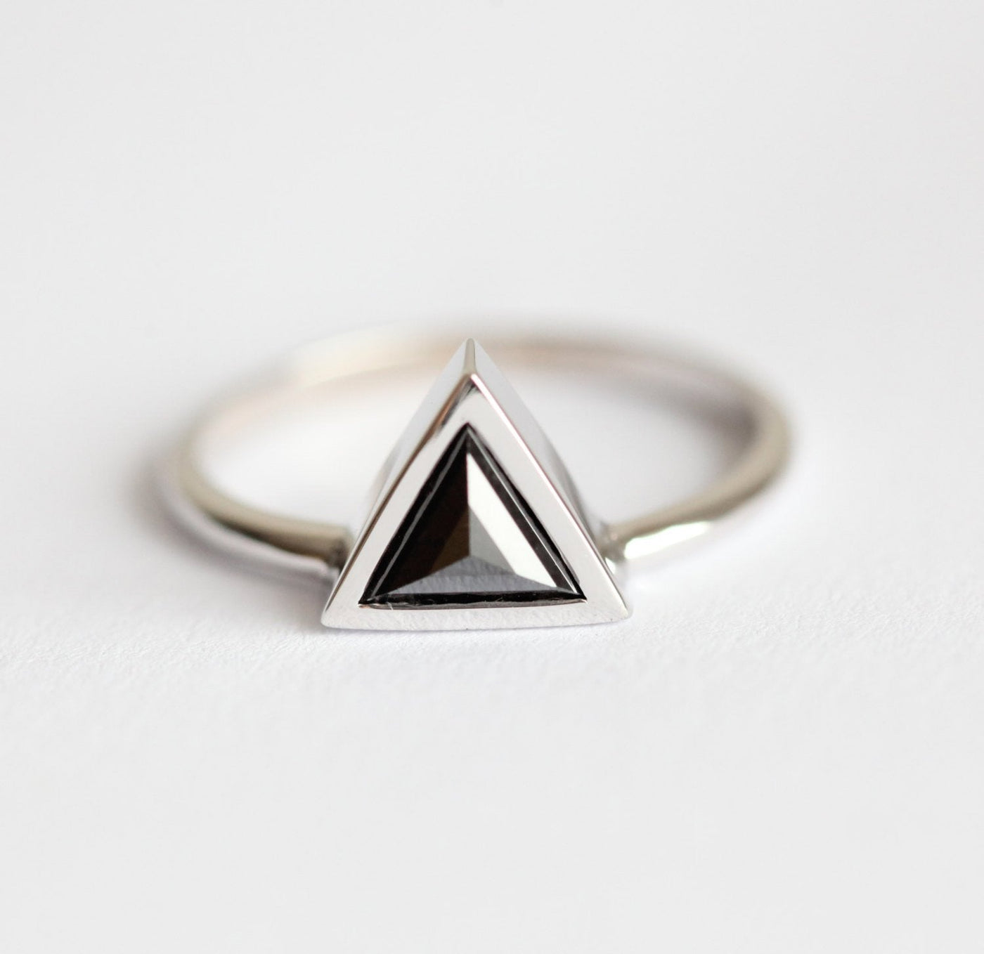 Triangle Cut Black Diamond Solitaire Engagement Ring